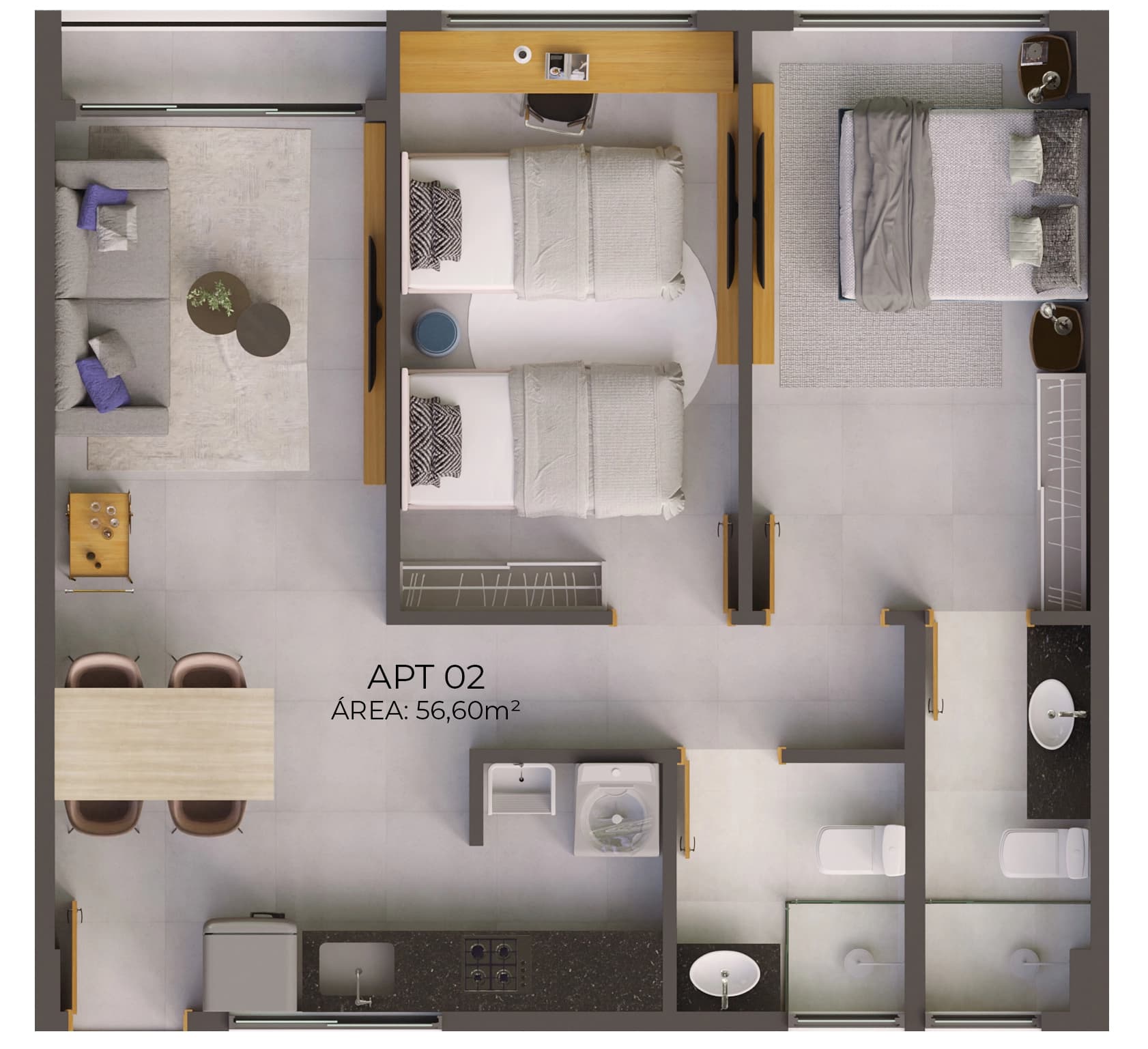 Apartamento de 56m²