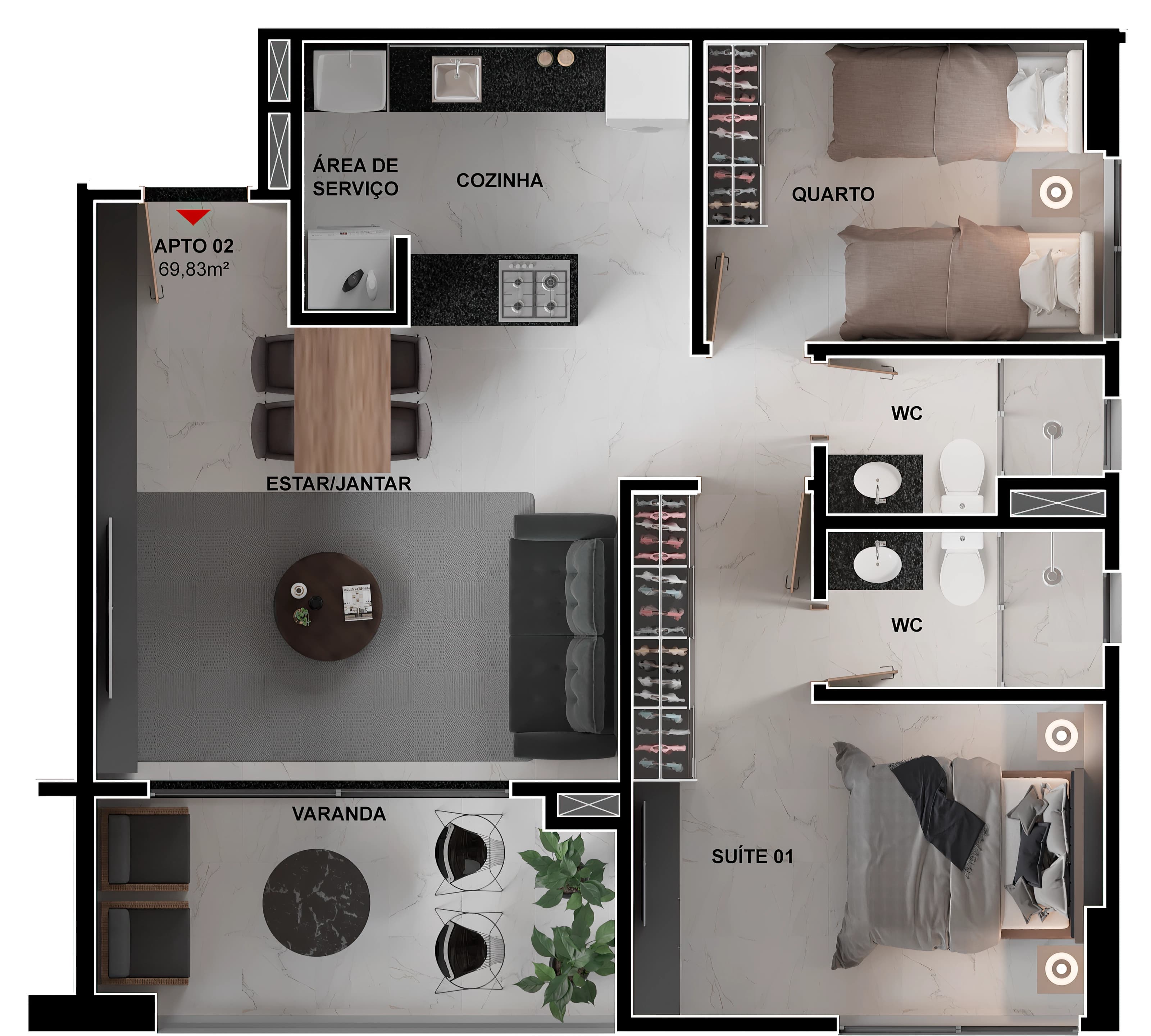 Apartamento de 69m²